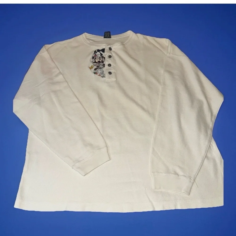 Vtg Warner Bros Shirt XL Thermal Beige Tweety Bugs 90s - Picture 3 of 3